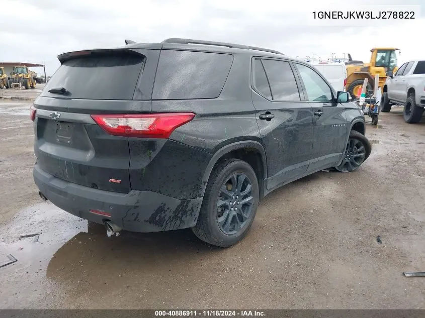 2020 Chevrolet Traverse Fwd Rs VIN: 1GNERJKW3LJ278822 Lot: 40886911