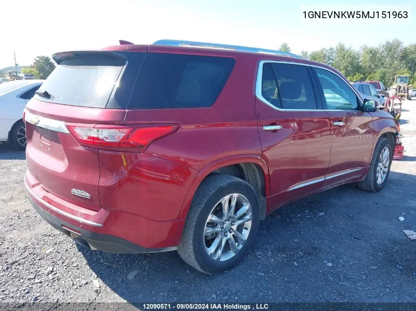 2021 Chevrolet Traverse VIN: 1GNEVNKW5MJ151963 Lot: 12090571