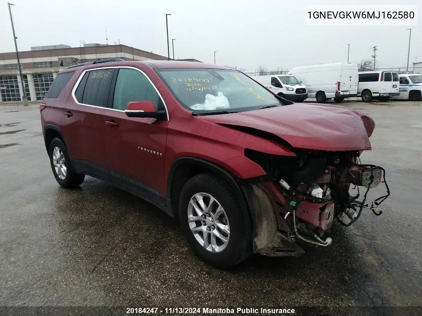 2021 Chevrolet Traverse Lt VIN: 1GNEVGKW6MJ162580 Lot: 20184247