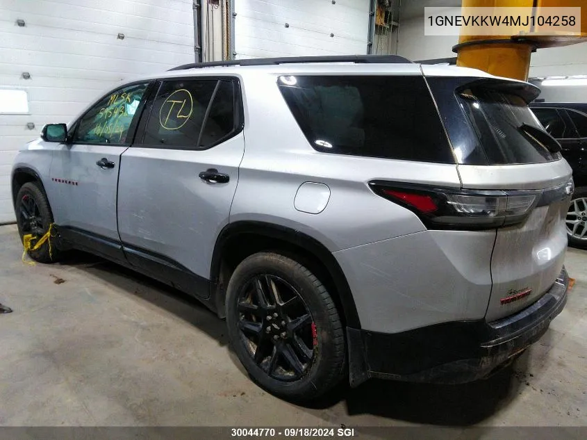 2021 Chevrolet Traverse Premier VIN: 1GNEVKKW4MJ104258 Lot: 30044770