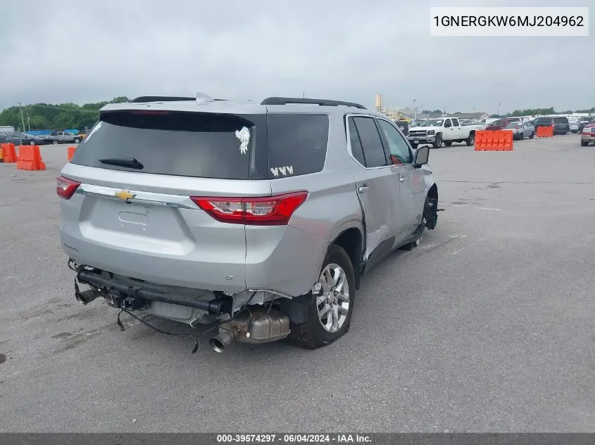 2021 Chevrolet Traverse Fwd Lt Cloth VIN: 1GNERGKW6MJ204962 Lot: 39574297