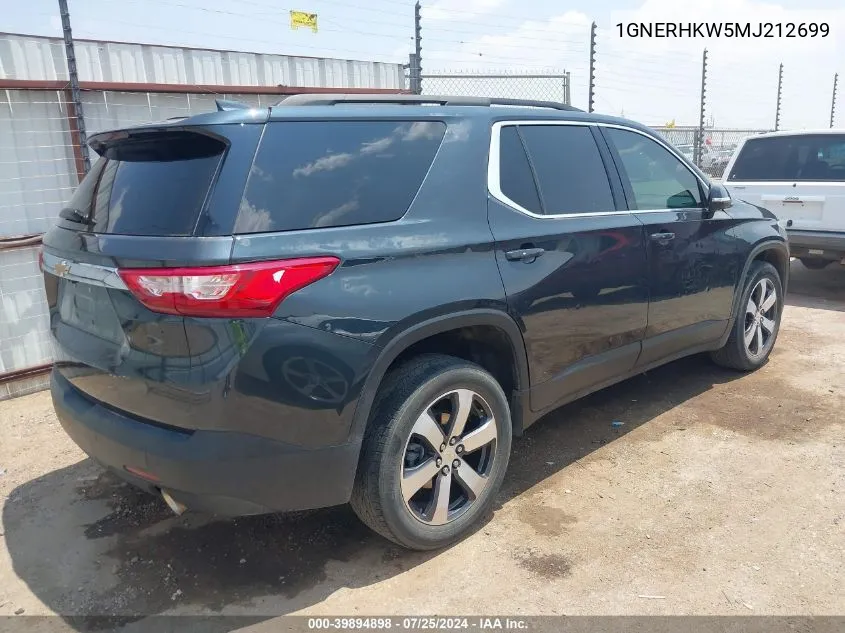 2021 Chevrolet Traverse Fwd Lt Leather VIN: 1GNERHKW5MJ212699 Lot: 39894898