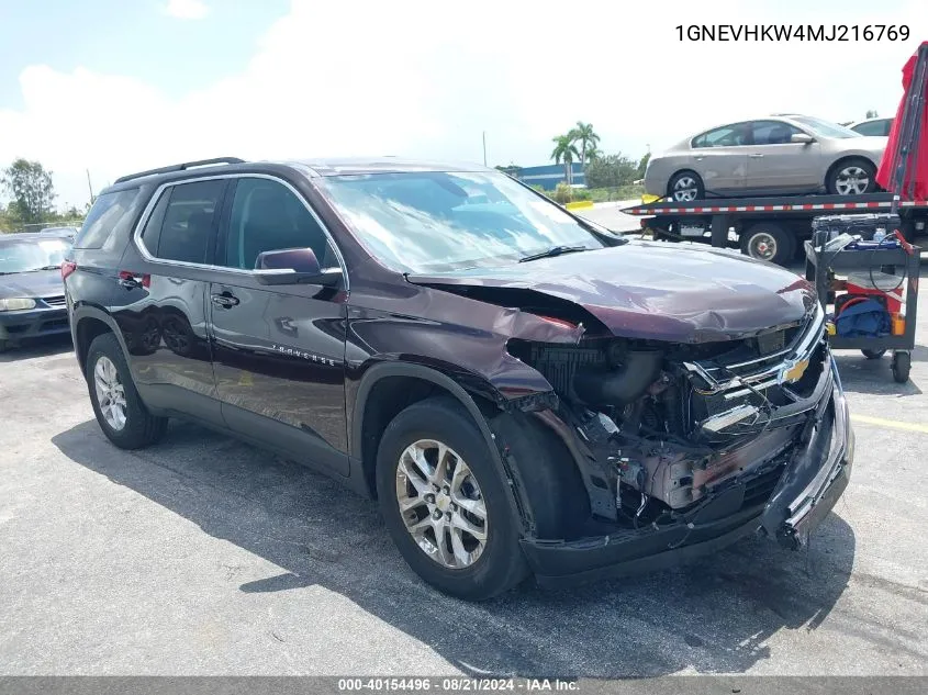 1GNEVHKW4MJ216769 2021 Chevrolet Traverse Awd Lt Leather