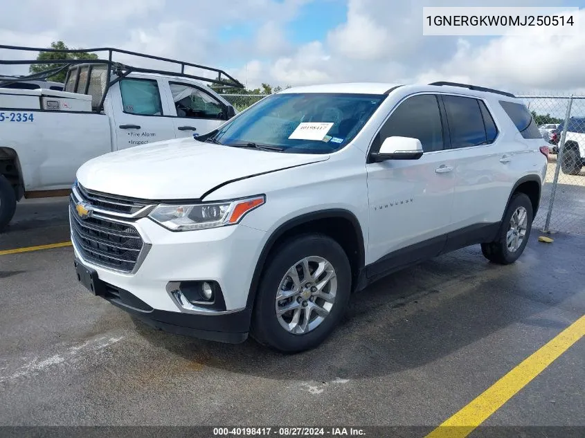 2021 Chevrolet Traverse Fwd Lt Cloth VIN: 1GNERGKW0MJ250514 Lot: 40198417