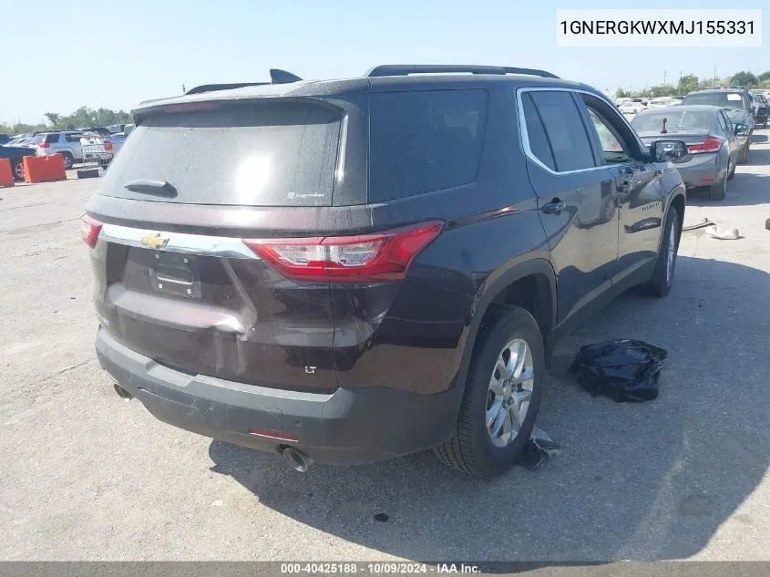 2021 Chevrolet Traverse Fwd Lt Cloth VIN: 1GNERGKWXMJ155331 Lot: 40425188