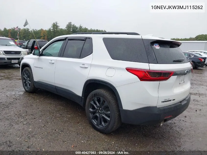 2021 Chevrolet Traverse Awd Rs VIN: 1GNEVJKW3MJ115262 Lot: 40427083