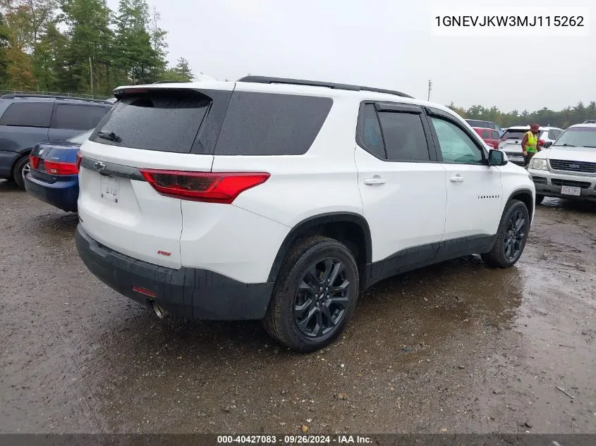 1GNEVJKW3MJ115262 2021 Chevrolet Traverse Awd Rs