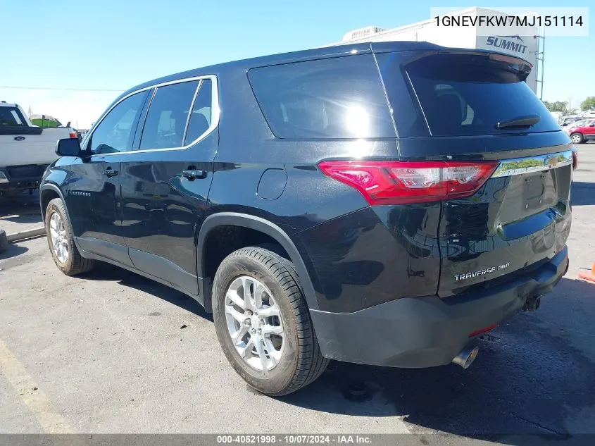 1GNEVFKW7MJ151114 2021 Chevrolet Traverse Awd Ls