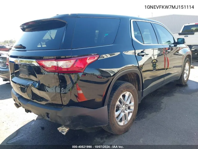 1GNEVFKW7MJ151114 2021 Chevrolet Traverse Awd Ls