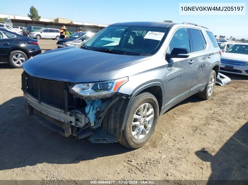 1GNEVGKW4MJ205197 2021 Chevrolet Traverse Awd Lt Cloth