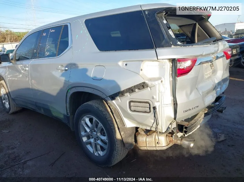 1GNERFKW7MJ270205 2021 Chevrolet Traverse Fwd Ls