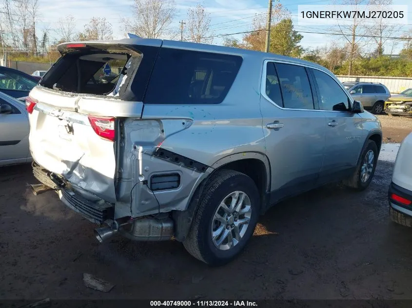 1GNERFKW7MJ270205 2021 Chevrolet Traverse Fwd Ls