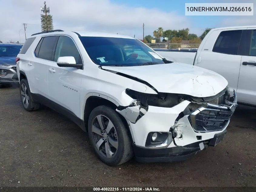 2021 Chevrolet Traverse Fwd Lt Leather VIN: 1GNERHKW3MJ266616 Lot: 40822215