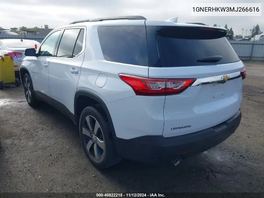 2021 Chevrolet Traverse Fwd Lt Leather VIN: 1GNERHKW3MJ266616 Lot: 40822215