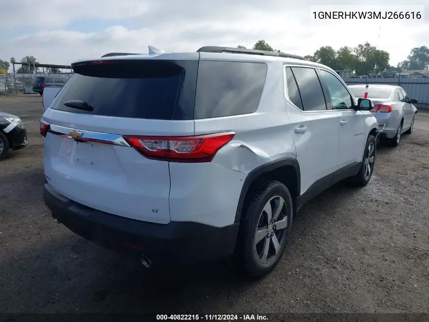 2021 Chevrolet Traverse Fwd Lt Leather VIN: 1GNERHKW3MJ266616 Lot: 40822215