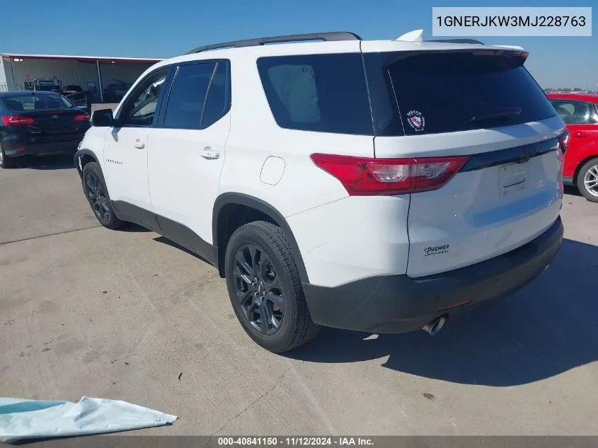 2021 Chevrolet Traverse Fwd Rs VIN: 1GNERJKW3MJ228763 Lot: 40841150