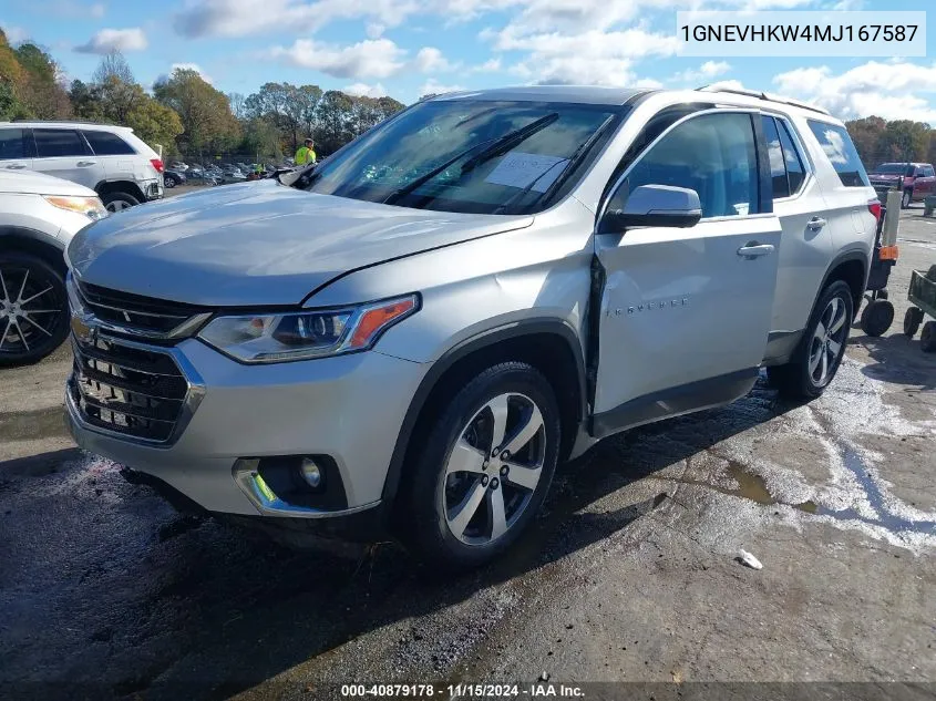 2021 Chevrolet Traverse Awd Lt Leather VIN: 1GNEVHKW4MJ167587 Lot: 40879178