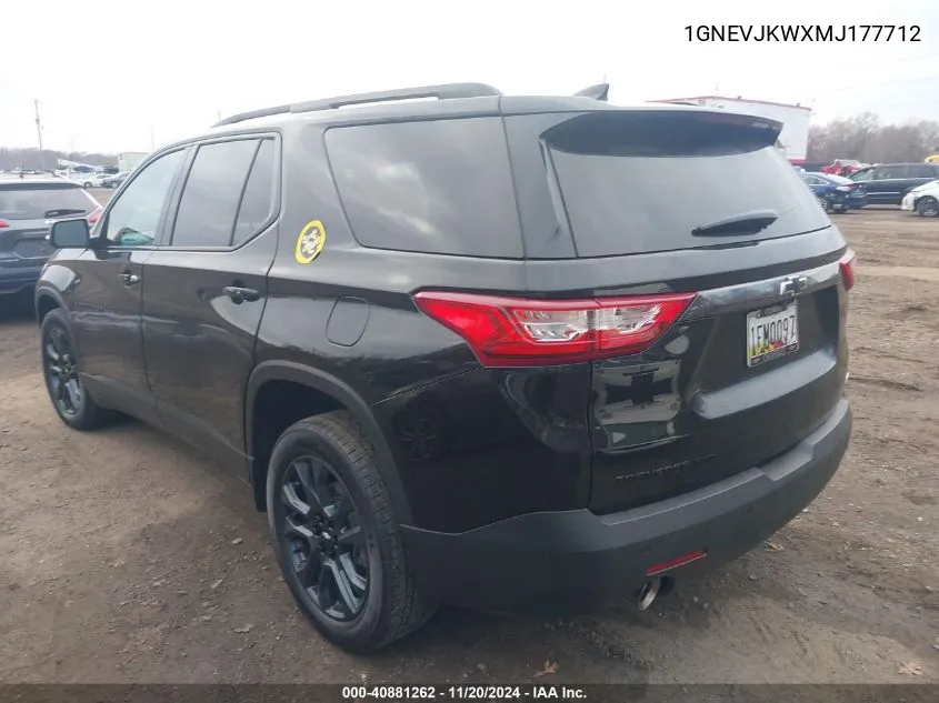 2021 Chevrolet Traverse Awd Rs VIN: 1GNEVJKWXMJ177712 Lot: 40881262