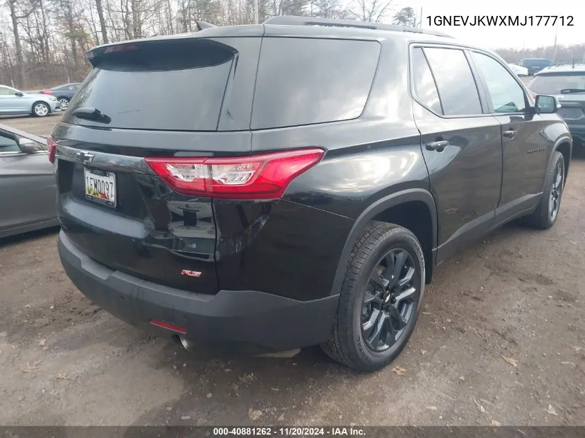 2021 Chevrolet Traverse Awd Rs VIN: 1GNEVJKWXMJ177712 Lot: 40881262