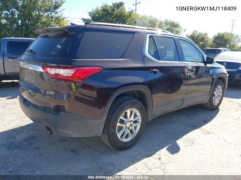 2021 Chevrolet Traverse Fwd Lt Cloth VIN: 1GNERGKW1MJ118409 Lot: 40906444