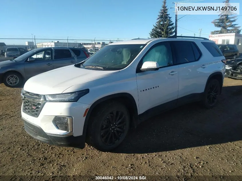 2022 Chevrolet Traverse Rs VIN: 1GNEVJKW5NJ149706 Lot: 30046042