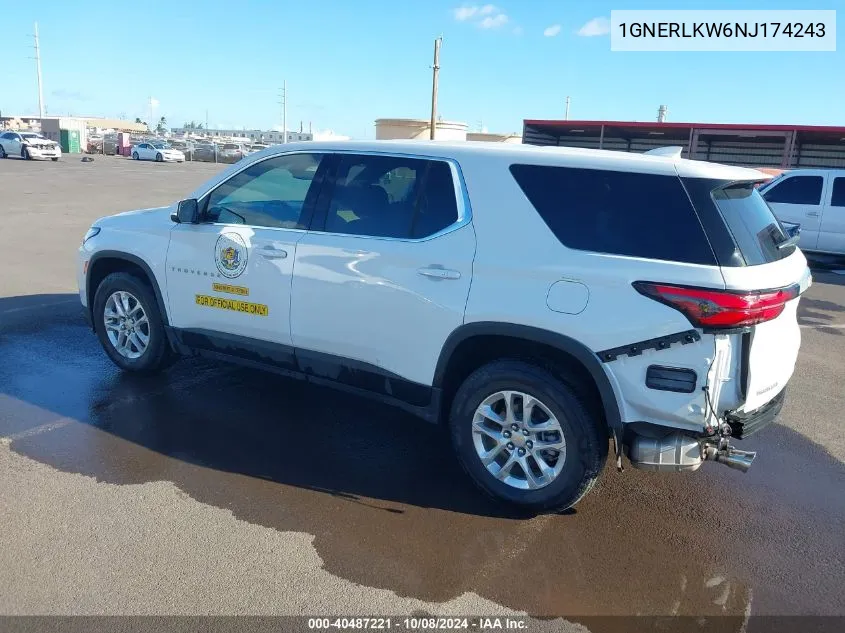 2022 Chevrolet Traverse Fwd 1Fl VIN: 1GNERLKW6NJ174243 Lot: 40487221