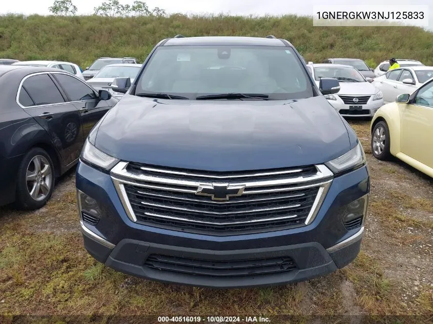 2022 Chevrolet Traverse Lt VIN: 1GNERGKW3NJ125833 Lot: 40516019