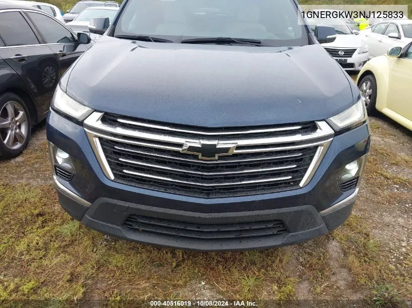 2022 Chevrolet Traverse Lt VIN: 1GNERGKW3NJ125833 Lot: 40516019