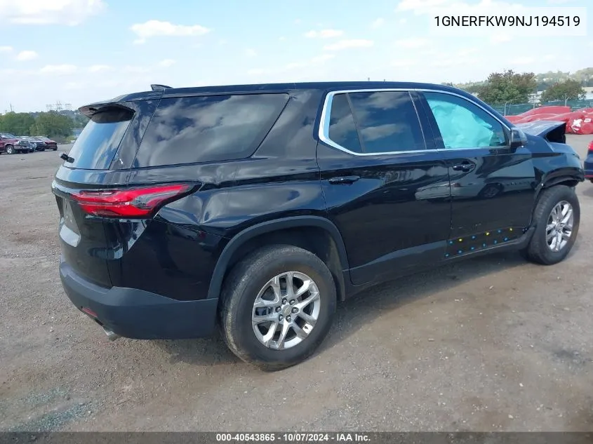 2022 Chevrolet Traverse Fwd Ls VIN: 1GNERFKW9NJ194519 Lot: 40543865