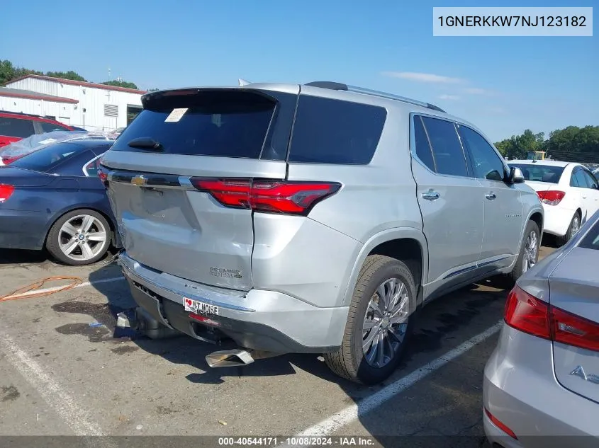 2022 Chevrolet Traverse Fwd Premier VIN: 1GNERKKW7NJ123182 Lot: 40544171