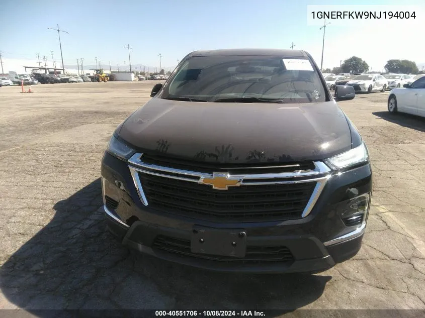 2022 Chevrolet Traverse Fwd Ls VIN: 1GNERFKW9NJ194004 Lot: 40551706