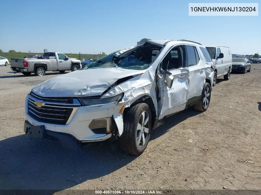 2022 Chevrolet Traverse Awd Lt Leather VIN: 1GNEVHKW6NJ130204 Lot: 40571066