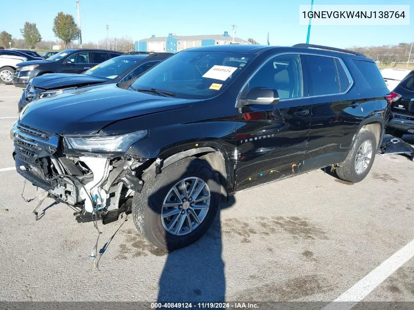 2022 Chevrolet Traverse Awd Lt Cloth VIN: 1GNEVGKW4NJ138764 Lot: 40849124