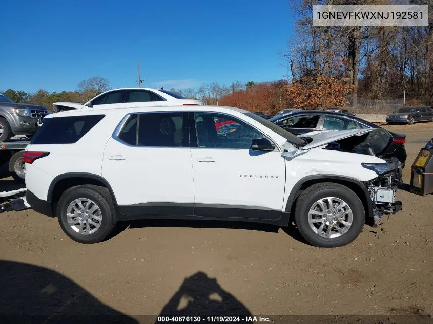 2022 Chevrolet Traverse Awd Ls VIN: 1GNEVFKWXNJ192581 Lot: 40876130