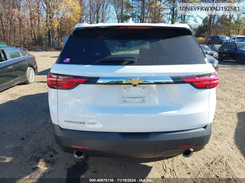 2022 Chevrolet Traverse Awd Ls VIN: 1GNEVFKWXNJ192581 Lot: 40876130