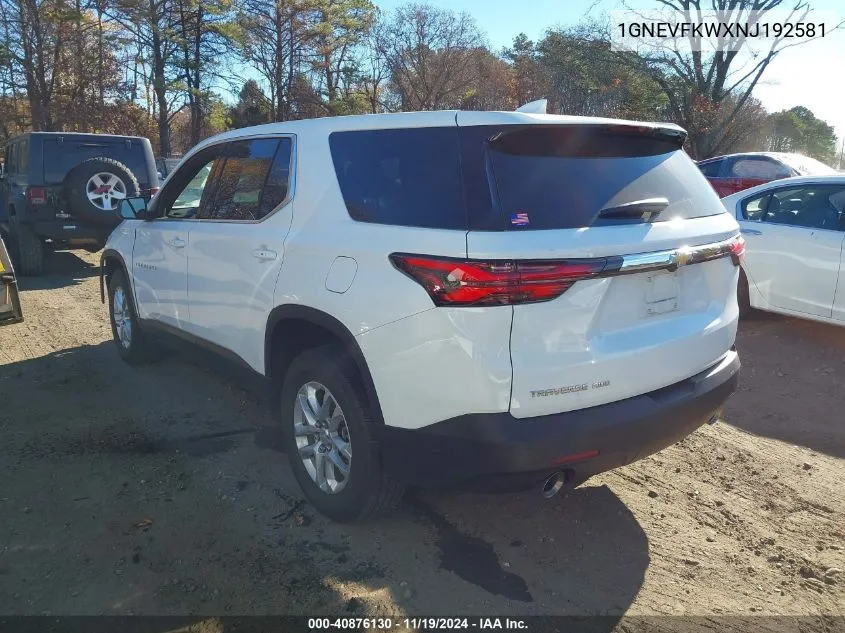 2022 Chevrolet Traverse Awd Ls VIN: 1GNEVFKWXNJ192581 Lot: 40876130