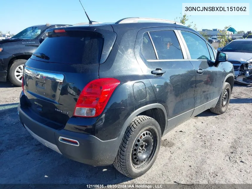 2013 Chevrolet Trax VIN: 3GNCJNSBXDL151062 Lot: 12110635