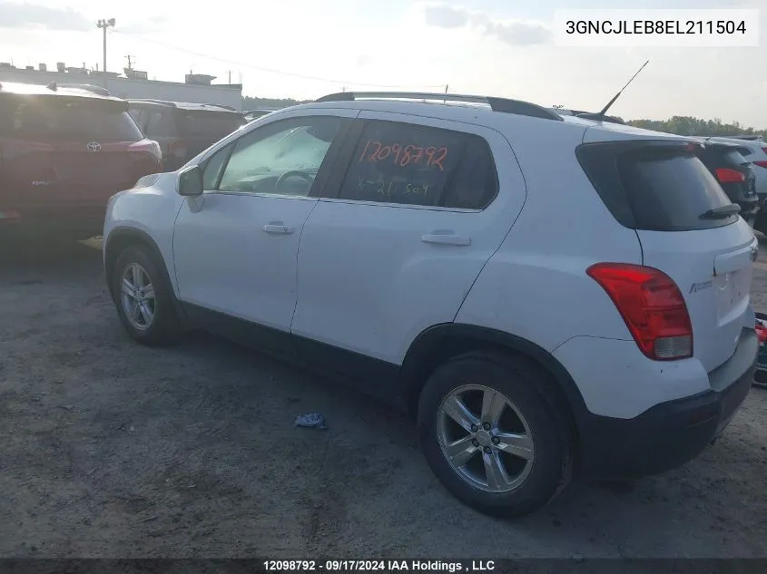 2014 Chevrolet Trax VIN: 3GNCJLEB8EL211504 Lot: 12098792