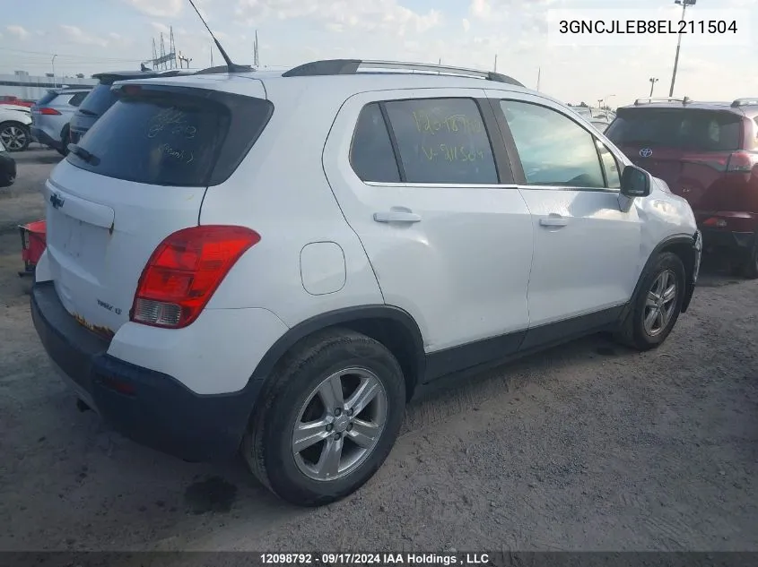 2014 Chevrolet Trax VIN: 3GNCJLEB8EL211504 Lot: 12098792