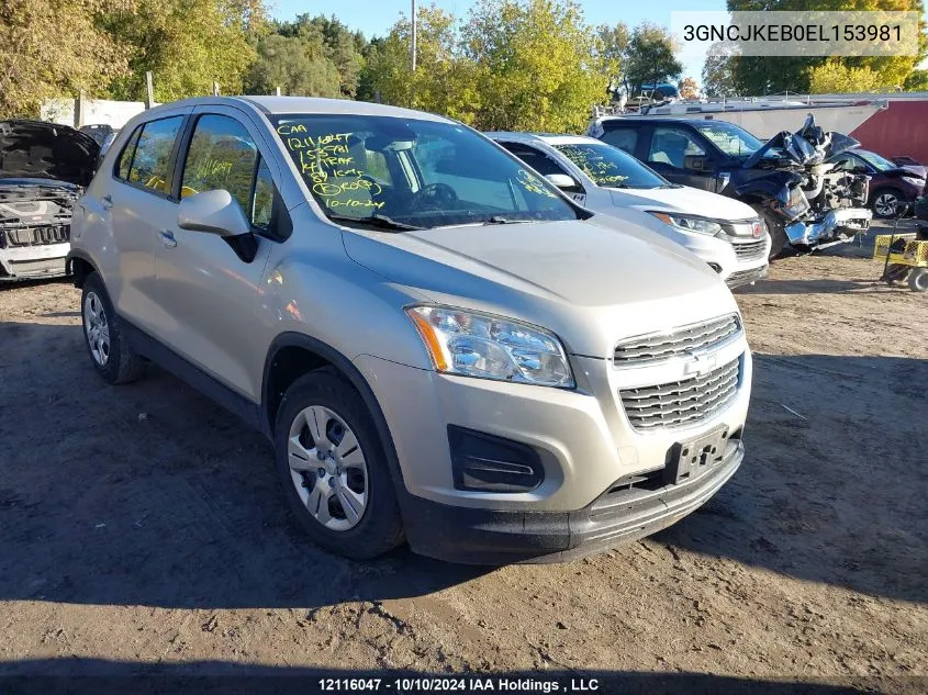 2014 Chevrolet Trax VIN: 3GNCJKEB0EL153981 Lot: 12116047