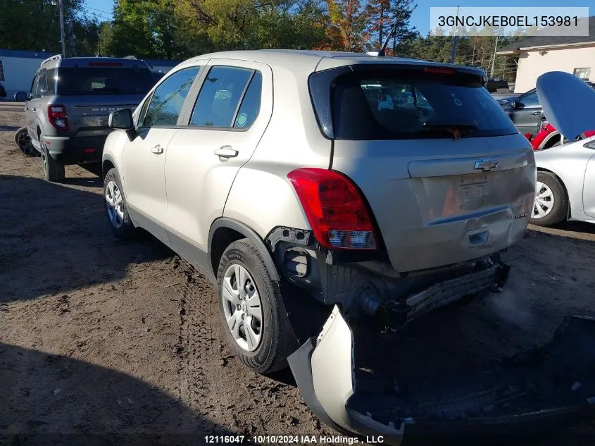 2014 Chevrolet Trax VIN: 3GNCJKEB0EL153981 Lot: 12116047