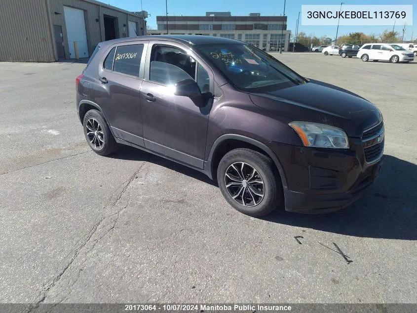 2014 Chevrolet Trax Ls VIN: 3GNCJKEB0EL113769 Lot: 20173064