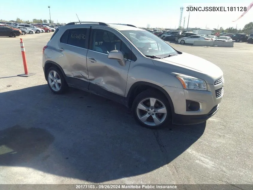 2014 Chevrolet Trax Ltz VIN: 3GNCJSSBXEL181128 Lot: 20177103