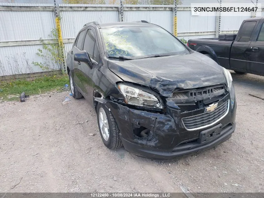 2015 Chevrolet Trax VIN: 3GNCJMSB6FL124647 Lot: 12122450