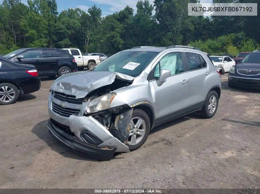 2015 Chevrolet Trax Lt VIN: KL7CJLSBXFB067192 Lot: 39852978