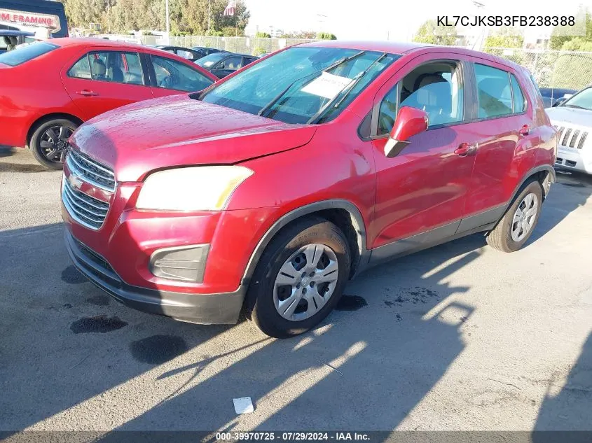 2015 Chevrolet Trax 1Ls VIN: KL7CJKSB3FB238388 Lot: 39970725