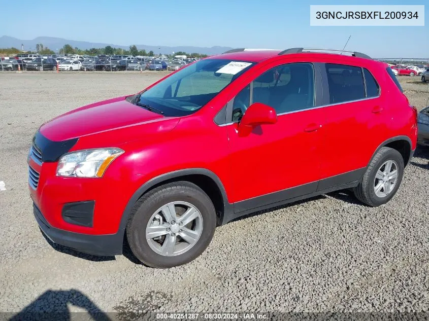 2015 Chevrolet Trax Lt VIN: 3GNCJRSBXFL200934 Lot: 40251287