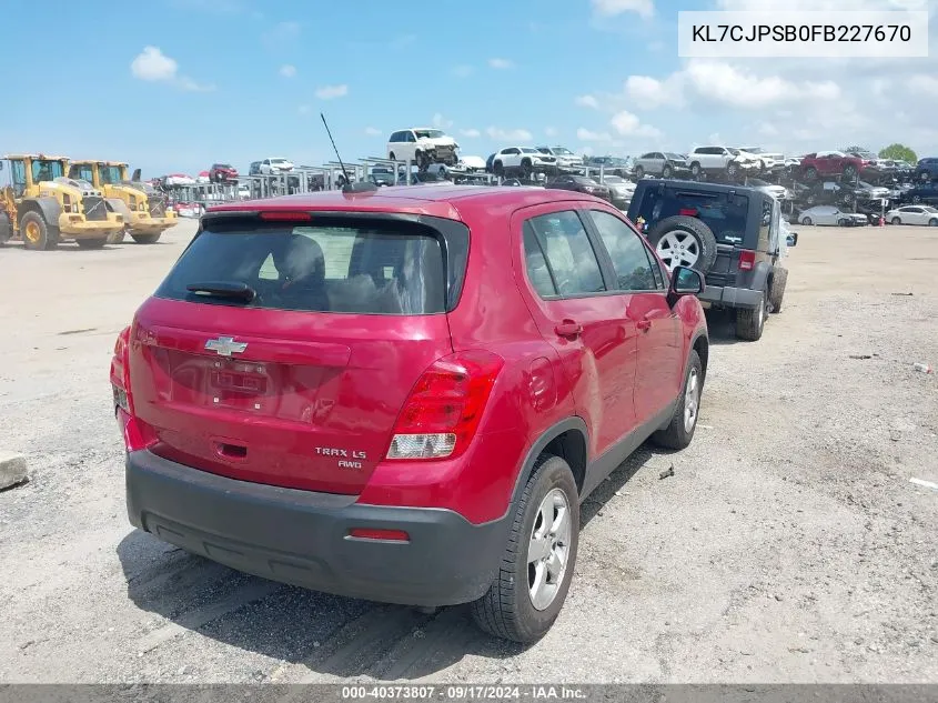 2015 Chevrolet Trax 1Ls VIN: KL7CJPSB0FB227670 Lot: 40373807