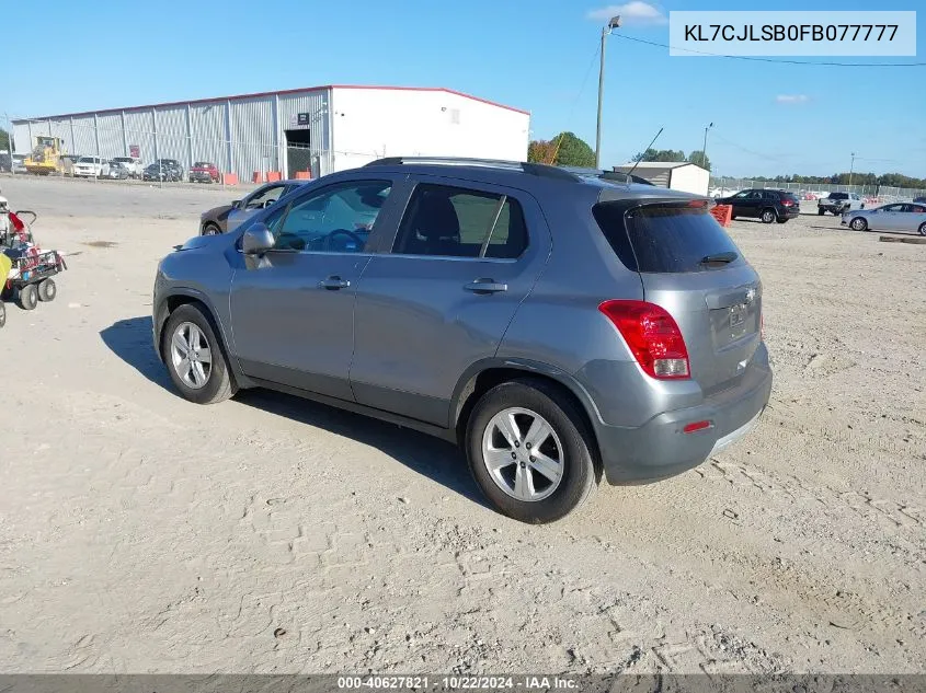 2015 Chevrolet Trax Lt VIN: KL7CJLSB0FB077777 Lot: 40627821