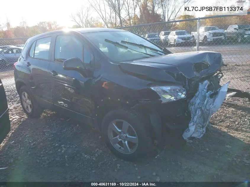 2015 Chevrolet Trax 1Ls VIN: KL7CJPSB7FB113374 Lot: 40631169